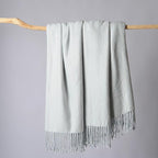 CUDDLE DREAMS Silk Throw Blanket with Hand-Knotted Fringe, Natural, Soft & Breathable (Herringbone Blue)