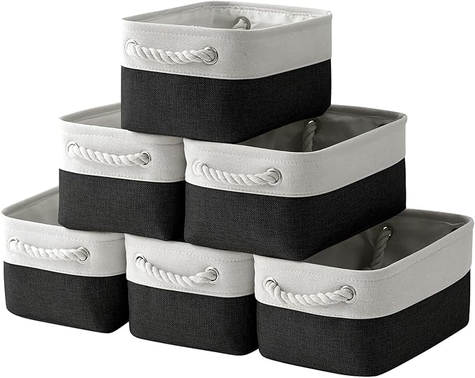 TheWarmHome Storage Bins for Shelves - 6 Pack 11.8x7.8x5.2 inch Collapsible Storage Cubes, Basket for Gifts Empty Closet Organizing Dog Toy Box (White & Black)
