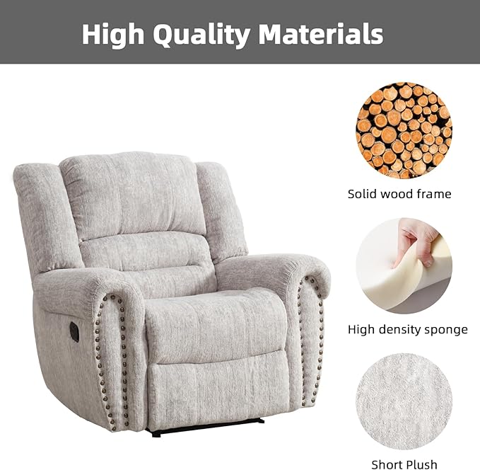 CANMOV Manual Recliner Chair Set of 2, Classic and Traditional Manual Recliner Chair with Comfortable Arms and Back Single Sofa for Living Room, White Grey