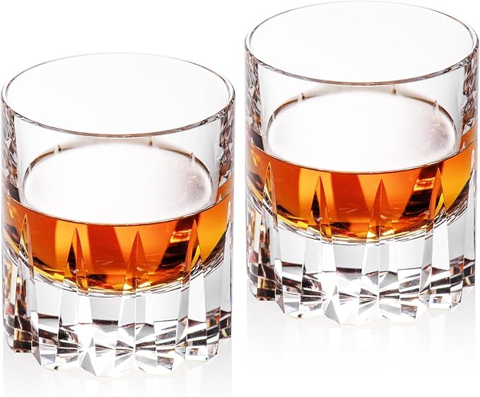 KAMMAK Crystal Whiskey Glasses Set of 2, Handcrafted 7.78oz Old Fashioned Glasses Stemless, Luxury Hand Blown Cocktail Glasses, Scotch Cup for Women, Men Gift for Bourbon Barware, Home Bar