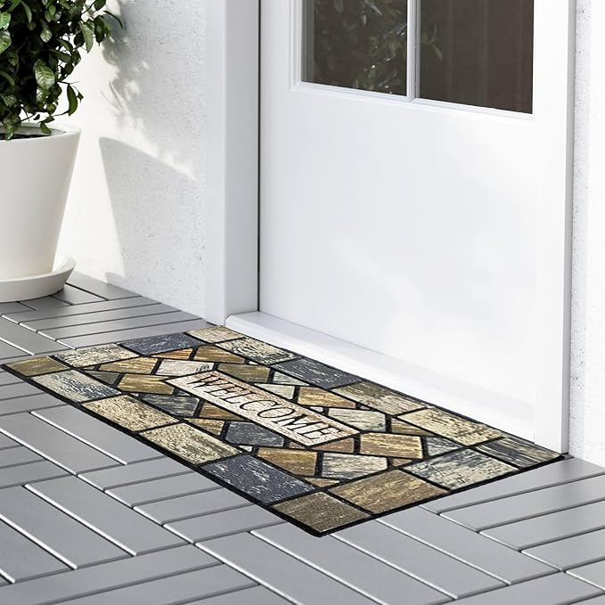 CHICHIC 18 x 30 Inch Square Welcome Door Mat Front Doormat Outdoors for Home Entrance Outdoors Mat for Outside Entry Way Doormat Entry Rugs, Heavy Duty Non Slip Rubber Back Low Profile