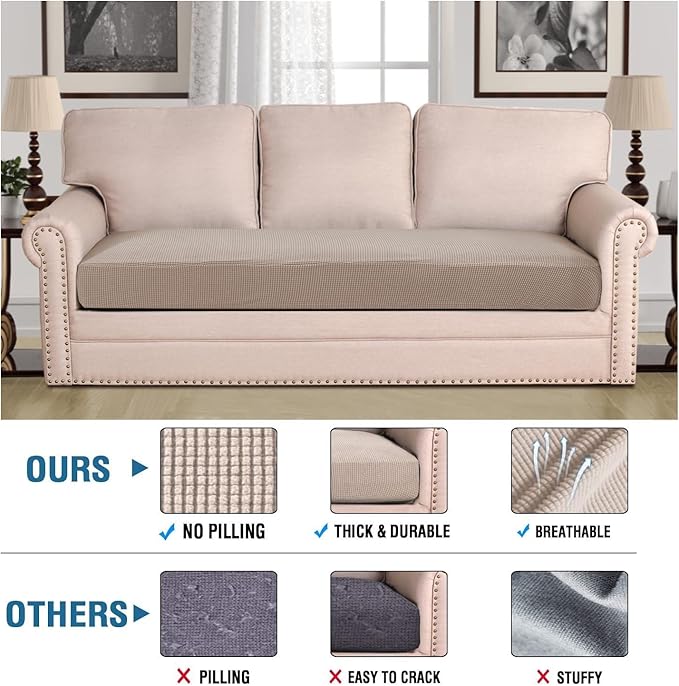 H.VERSAILTEX Super Stretch Individual Seat Cushion Covers Sofa Covers Couch Cushion Covers Slipcover Sets Thick Jacquard Textured Twill Fabric (1 Piece Sofa Cushion Cover, Sand)