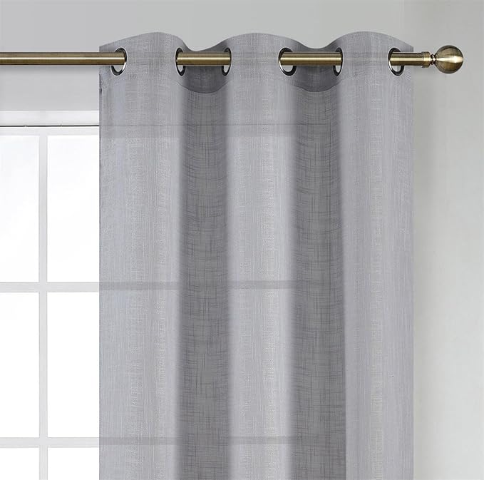 MIUCO Semi Sheer Curtains Poly Linen Textured Solid Grommet Curtains 63 Inches Long for Living Room 2 Panels (2 x 37 Wide x 63" Long) Silver