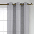 MIUCO Semi Sheer Curtains Poly Linen Textured Solid Grommet Curtains 63 Inches Long for Living Room 2 Panels (2 x 37 Wide x 63" Long) Silver