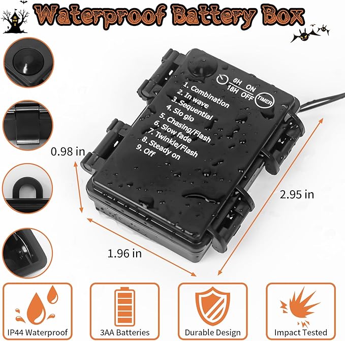 Halloween Horror Atmosphere Lights, Orange&Purple LED String Lights with 9.9FT Creepy Black Gauze, Battery Powered with Timer & 8 Flashing Modes (Red)