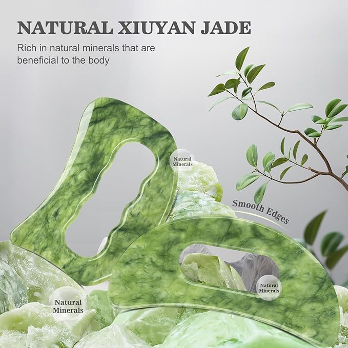 Jade Stone Large gua sha Massage Tool, Gua Sha Body Tool with Hand Grip, Muscle Scraper Tools Set,Scraping Massage Tools for Physical Therapy,Derma Edge & GuaSha Massage Scraper Tool