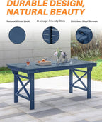 HDPE Outdoor Dining Table, 66.9” Rectangle Patio Dining Table for 6, All-Weather HDPE Outdoor Table with 2.2” Umbrella Hole, HDPE Patio Furniture for Deck, Backyard, Garden, Pool, Navy