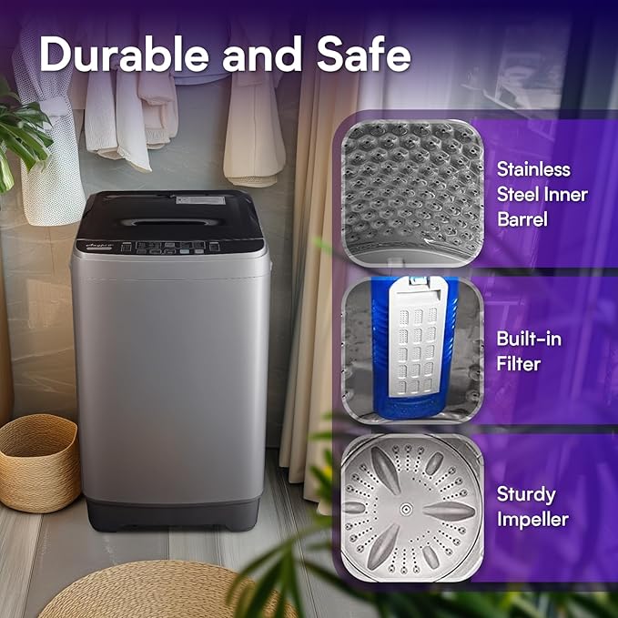 Portable Washing Machines 17.8LBS Full Automatic Clothes Washer and Spinner Combo with 10 Programs and 8 Water Levels, Compact Laundry Wash Spin Dryer for Apartment RV Dorm Home, Grey