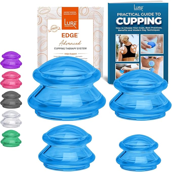 Silicone Cupping Therapy Set Professional Massage Cupping Cups for Cupping Therapy - 8 Cup Kit for Massage, Myofascial Release, Cellulite Reduction - Pack of 2 (Lure Blue)