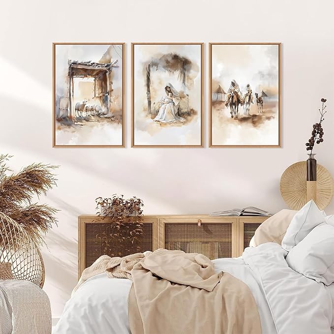 HPINUB Jesus Easter Framed Canvas Wall Art Set,Large Religious Christian Bible Verse Wall Decor,Resurrection Sunday Artwork for Living Room,Church Christian Easter Gift-16"x24"x3