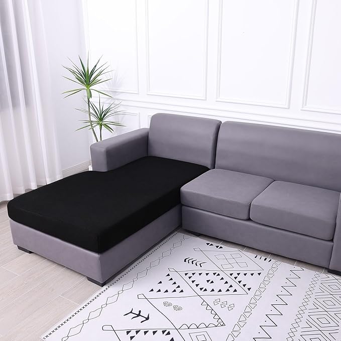 hyha Waterproof Sectional Couch Covers, Non Slip Sofa Couch Cushion Covers L Shape, Thick Stretch Jacquard Fabric, Washable Sofa Slipcovers with Elastic Bottom (1 Piece for Chaise, Black)