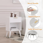 Fluted Night Stand with Opening Storage,Mid Century Bedside Table with Drawer,Modern Nightstand with Solid Wood Legs,End Table Side Table for Living Room,Bedroom,White CTG56W