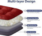 Chair Cushions for Dining Chairs, Dining Chair Cushions, Tufted Indoor Chair Pads with Ties & Non Slip Backing, Seat Cushions for Kitchen Chairs 16.5” x 16.5” x 3.5”, Set of 4, Red