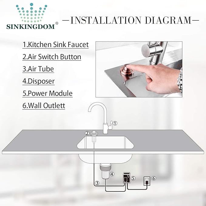 SinkTop Air Switch Kit (Long Full Brass Button) for Disposal, Dual Outlet, (Champagne Bronze)