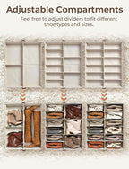 StorageWorks Shoe Organizer Under Bed for Closet, 2-Pack Ultra-thick Fabric Shoe Storage Containers with Bottom Support and Adjustable Dividers, Fits up to 24 Pairs, Beige