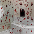 Halloween Bloody Handprint Footprint Window Stickers Wall Stickers for Halloween Party Decorations Inside Outside Decor Come with Plastic Scraper Tools