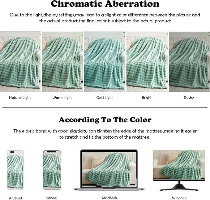 NEWCOSPLAY Faux Fur Queen Blanket Sage Green Bubble Blanket Thick Warm Soft for Couch Sofa Bed 550GSM (New Sage Green, Queen(90"x90"))