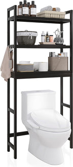 SMIBUY Bathroom Storage Shelf, Bamboo Over-The-Toilet Organizer Rack, Freestanding Toilet Space Saver with 3-Tier Adjustable Shelves (Black)