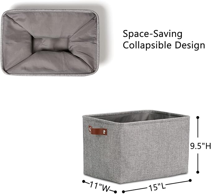 DULLEMELO Medium Storage Baskets for Organizing, Rectangular Fabric Storage Bins Collapsible, Perfect for Shelves, Closets, Nursery, Home, Office, Empty Gift Baskets (3-Pack,Grey)