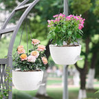 12 Inch Hanging Baskets 2 PC with Chains, Self-Watering Hanging Planters for Indoor Outdoor Plants, Plastic Hanging Flower Pots,Speckled White