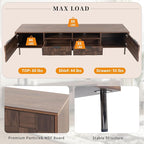 Modern TV Stand for TVs up to 85", Mid-Century Media Console with Checkered Cabinet Doors, Storage Drawers & Open Shelves, Wood Entertainment Center with Metal Legs