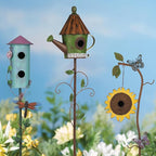 BAYN 57” Bird Houses Stake for Outside, Metal Wild Bird Feeder Birdhouse Stake Pole with Sunflower Design Outdoor Decorations for Patio, Backyard, Garden