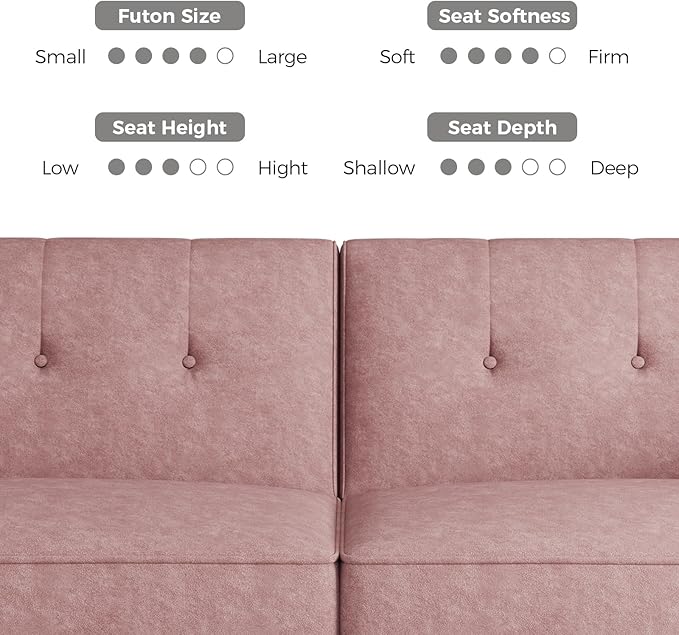 89” Futon Sofa Bed, Velvet Fabric Futon Couch Bed with 2 Square Pillows, Convertible Sleeper Sofa with Adjustable Backrest& Armrests, Modern Loveseat Sleeper for Living Room, Bedroom, Pink