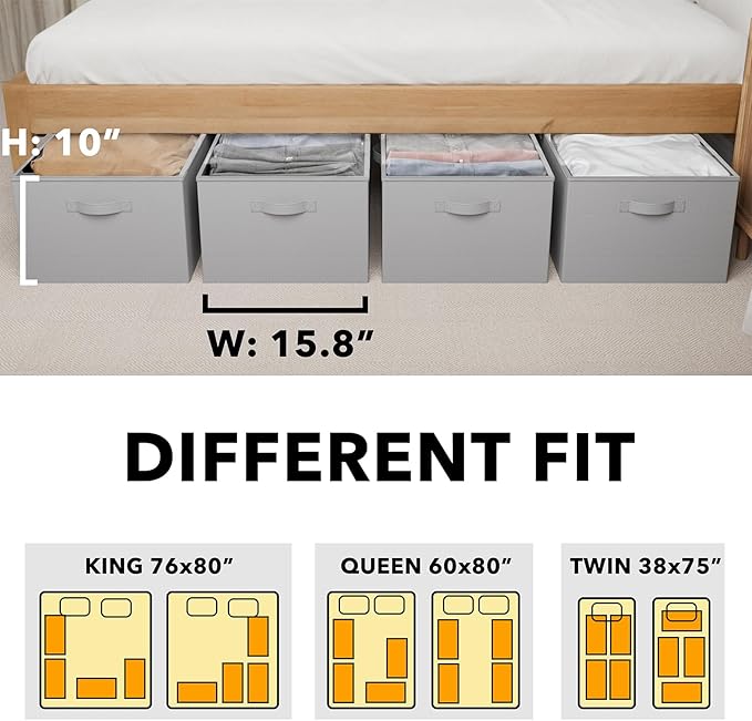 SpaceAid 4 Pack 10" High Under Bed Storage Containers, Large Underbed Storage Organizer Bins with Lids for Bedroom, Dorm, Clothes, Closet Organization, Bed Sheets and Blankets (Gray)