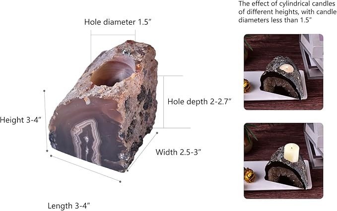 AMOYSTONE Earth Tone Agate Candle Stand 1.5-2lb Spa & Yoga Studio Essential | Natural Brazilian Stone | Meditation Sanctuary Decor | Eco-Friendly Spiritual Gift