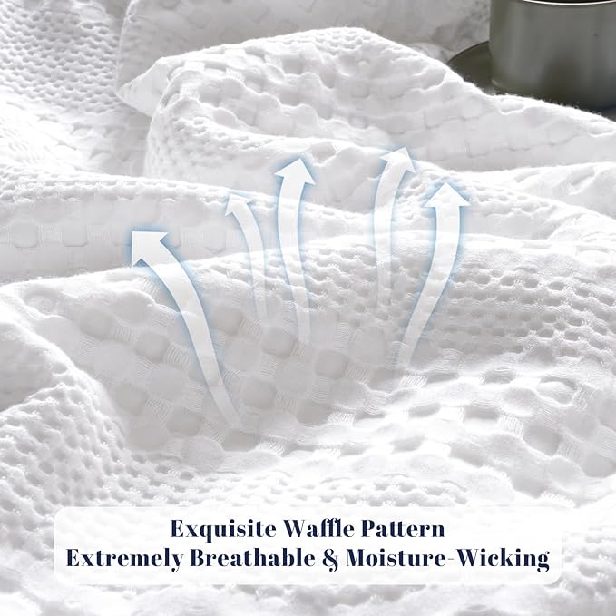 PHF Cooling Waffle Blanket Queen Size, Lightweight 60% Rayon Derived from Bamboo & 40% Cotton Breathable Blanket for Hot Sleepers, Soft and Luxury for Bed Couch and Sofa, 90"x90", White