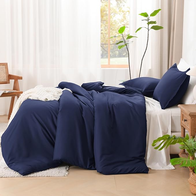Litanika Navy Blue Twin/Twin XL Comforter Set, 2 Pieces Lightweight Solid Bedding Comforter Set, All Season Fluffy Bed Set (66x90In Comforter & 1 Pillowcase)