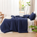Litanika Navy Blue Twin/Twin XL Comforter Set, 2 Pieces Lightweight Solid Bedding Comforter Set, All Season Fluffy Bed Set (66x90In Comforter & 1 Pillowcase)