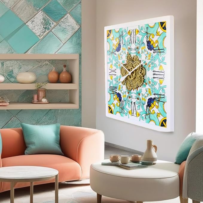 The Gears Clock Wall Clock Italy Collection with Moving Gears (Amalfi, 36 inch Square)