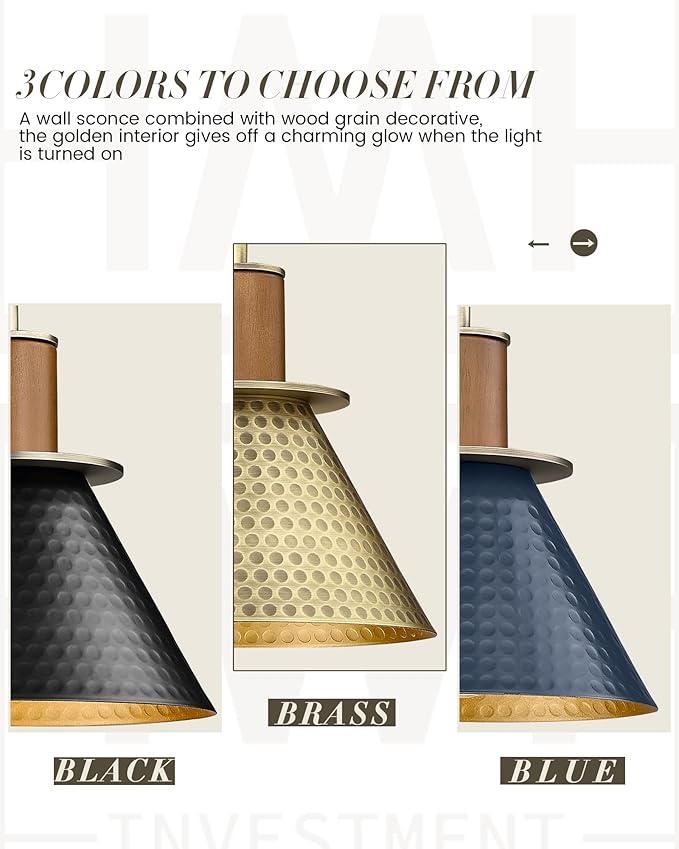 Barn Sconce Wall Lighting, HWH Gooseneck Wall Sconces Indoor Wall Lights, 1-Light Vanity Wall Lamp for Bathroom Bedroom Bedside Kitchen, Hammered Metal Shade, Antique Brass Finish, 5HZG74B BG