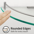 KES Glass Corner Shelf for Bathroom Corner Shelf 2 Pack Tempered Glass Shelf with Rail SUS 304 Stainless Steel Wall Mounted Brushed Finish, BGS2101A-2-P2