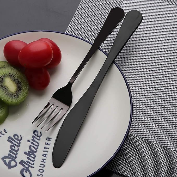 Travel Utensils Set with Case Reusable Portable Cutlery Set Stainless Steel 8pcs Including Dinner Knife Fork Spoon Chopsticks straws(Black)