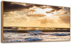 Framed Sunset Ocean Wall Art - Canvas Wall Decor Glow Sea Scene Nature Landscape Prints Sunset Over the Ocean Painting Artwork Living Room Bedroom Office Home 24" x 48"