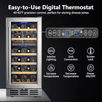 15 Inch Dual Zone Wine Refrigerator, 29 Bottle Under Counter Wine Fridge, Wine Refrigerator for Built-In or Freestanding, Wine Cooler with Removable Shelves, Double-Layer Glass Door, for Home