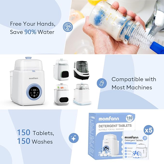 Professional Deep Cleaning Detergent Tablets for All Baby Bottle Washers, Washer Tablets for Bottle Washer and Sterilizer and Dryer, Easy to Use (150Pcs)
