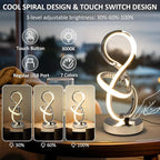 Modern Spiral Table Lamp, 7 Colors 10 Light Modes LED Nightstand Small Lamp with USB C+A Ports, Touch Dimmable Lamps for Living Room Bedroom Bedside, Unique & Cool Lamps,Silver