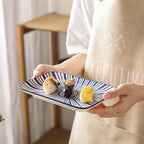 Selamica Ceramic Rectangular Salad Plates Set of 4, Small Serving Plates for Appetizers, Sushi, Fruit, Assorted Colors