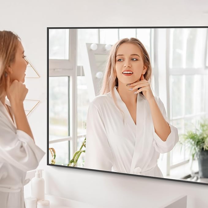 Black Bathroom Mirror for Wall, 60x30 Inch Rectangle Mirrors with Metal Frame, Modern Vanity Wall Mirror Decor for Bathroom Living Room, Entryway Hangs Horizontal or Vertical