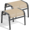 Outdoor Ottoman Set of 2, All Weather Outdoor Foot Stool with Supportive Textliene and Metal Frame, Stackable Oversized Outdoor Foot Rest for Furniture Patio Garden Pool, Beige