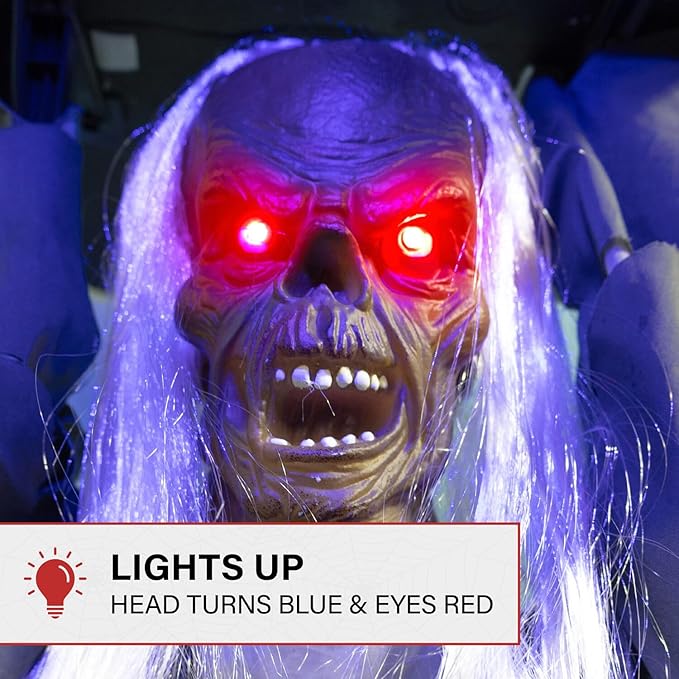 Haunted Hill Farm Tombstone Lifter by Tekky, Battery-Operated, Sound Activated Animatronic Zombie with Sound Effects and Lights for Indoor or Covered Outdoor Creepy Halloween Decoration