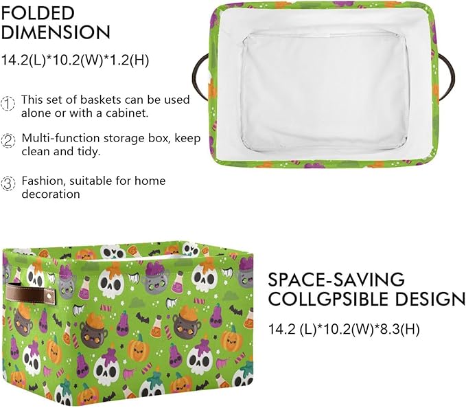 Storage Basket Bin Halloween Horror Pumpkin Organizer Basket Collapsible Shelf Basket Cube with handle for Nursery Bedroom Bathroom