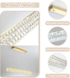 Rectangle Crystal Chandelier Modern Gold Crystal Chandelier Rectangular Pendant Lighting Fixture for Dining Room Kitchen Island Bedroom (L 40")