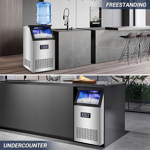 Commercial Ice Maker Machine 120LBS/24H with 30LBS Storage Bin, 15" Wide Undercounter/Freestanding Ice Maker Machine for Home Bar Outdoor, 40PCS Ice Cubes Ice Machine, Self Cleaning