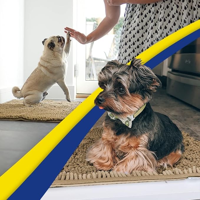 Muddy Mat® 4-Piece Beige Medium 30"X19" AS-SEEN-ON-TV Highly Absorbent Microfiber Door Mat, Bath Mat and Pet Rug, Non slip Thick Washable, Soft Chenille for Kitchen Bathroom Bedroom Indoor and Outdoor
