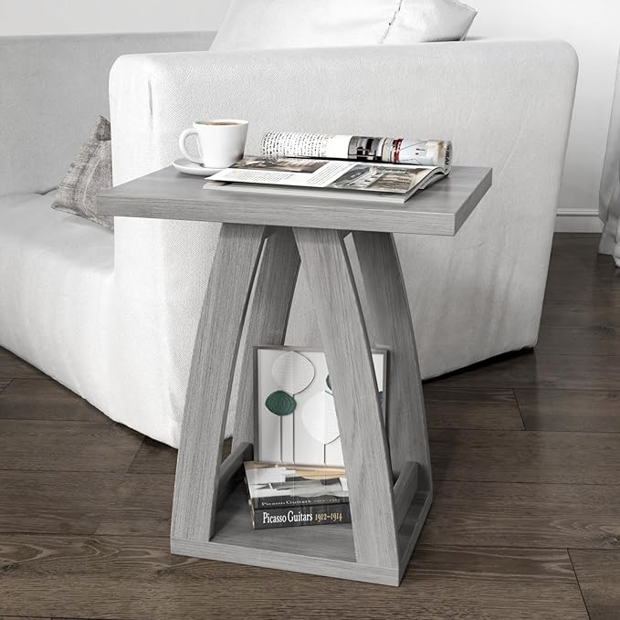 End Tables Living Room, Side Table Beside Sofa, Nightstand for Bedroom, Couch Side Table with Shelf, Modern End Table for Living Room, Grey End Table