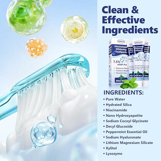 3 Pack Whitening Toothpaste,Fresh Breath Nano Hydroxyapatite Toothpaste for Remineralizing Enamel & Sensitive Relief,Whitening,Antiplaque,Natural Peppermint,Fluoride-Free